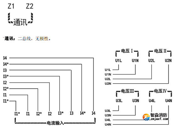 海灣GST-DJ-D44C交流單相電壓電流傳感器（四路電壓、四路電流）安裝接線端子說明
